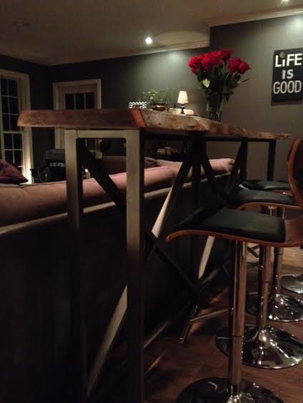 industrial bar with live edge wood